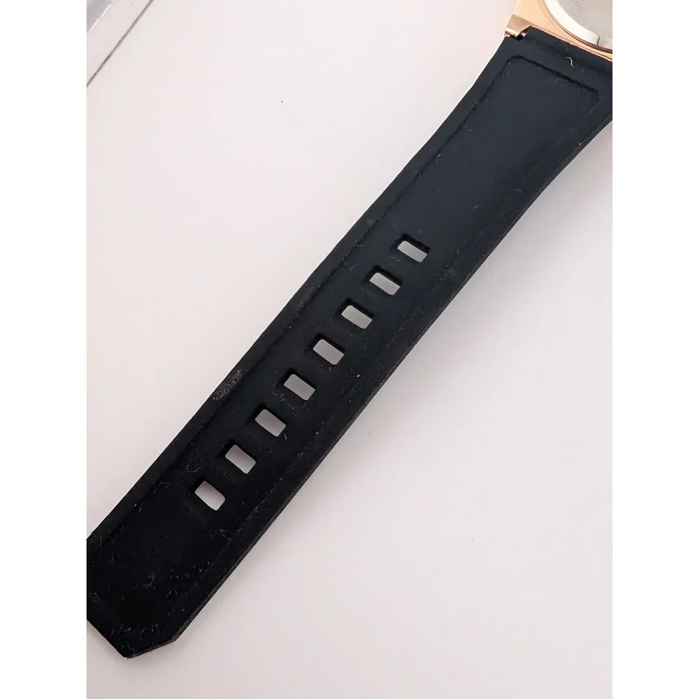 Timecraft Eclipse Men's Watch 42mm Gold Case Black Silicone Band- New Battery